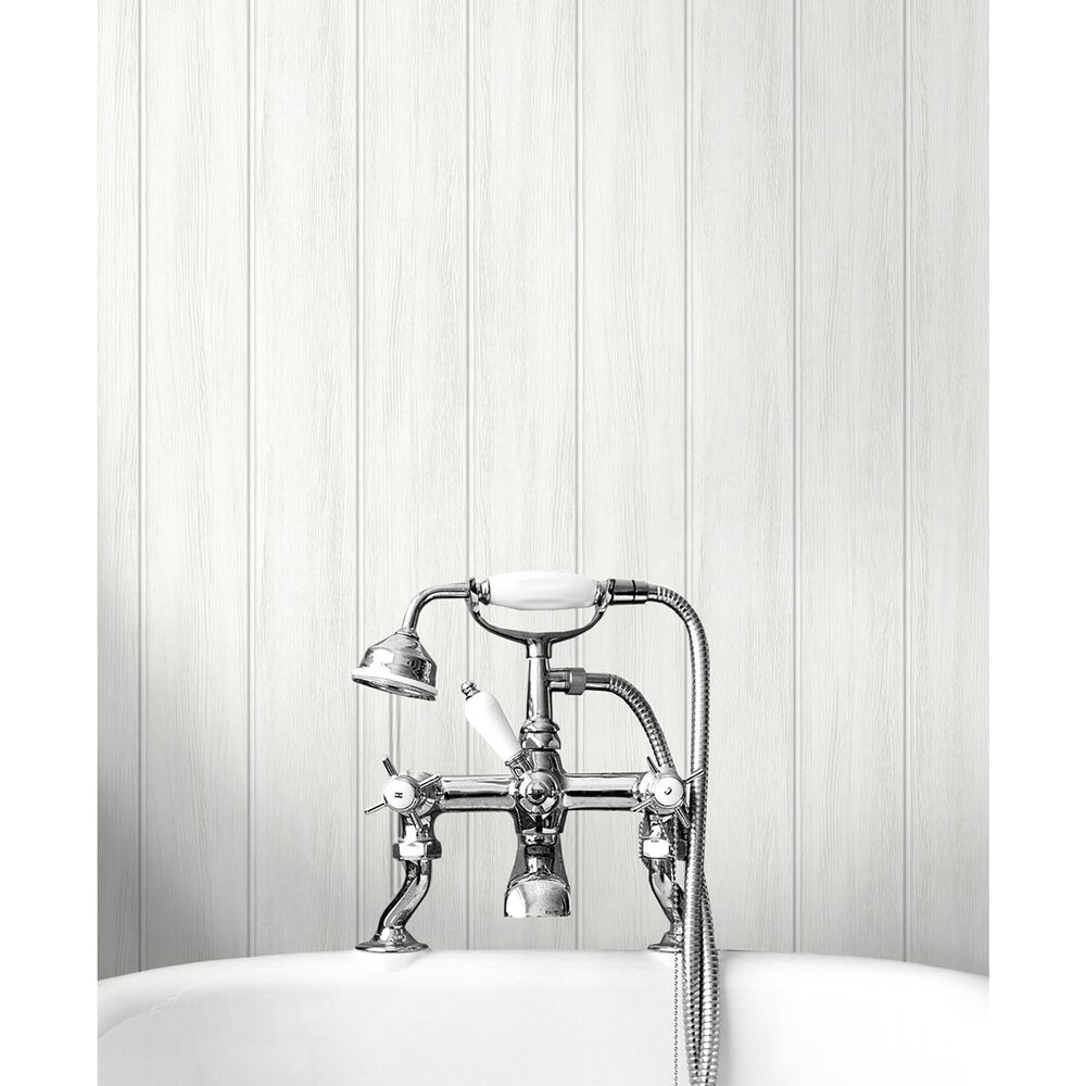 NextWall Wood Panel 216&quot; x 20.5&quot; Peel and Stick Wallpaper in Alabaster, , large