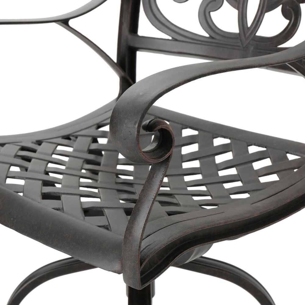 Hearth and Haven Outdoor Aluminum Swivel Barstool with Scrolled Arms in Bronze, , large