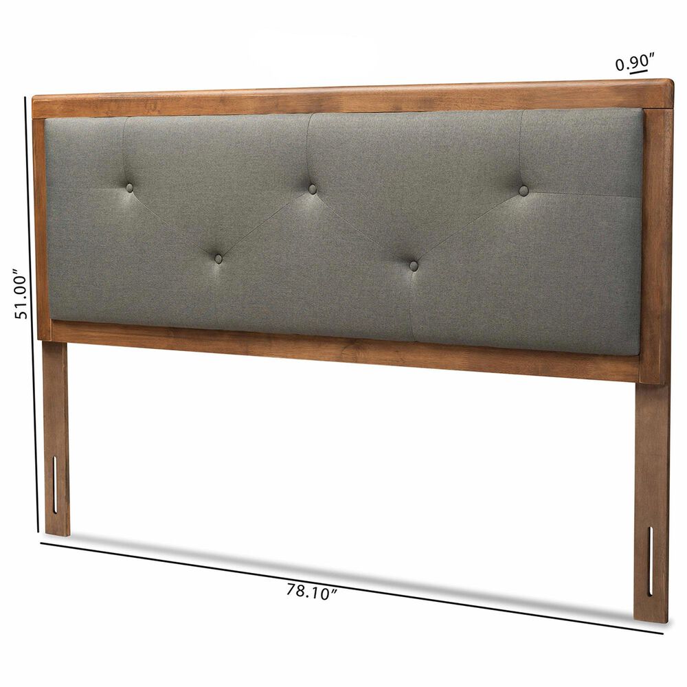 Baxton Studio Abner King Panel Headboard with Dark Grey Fabric in Walnut Brown, , large