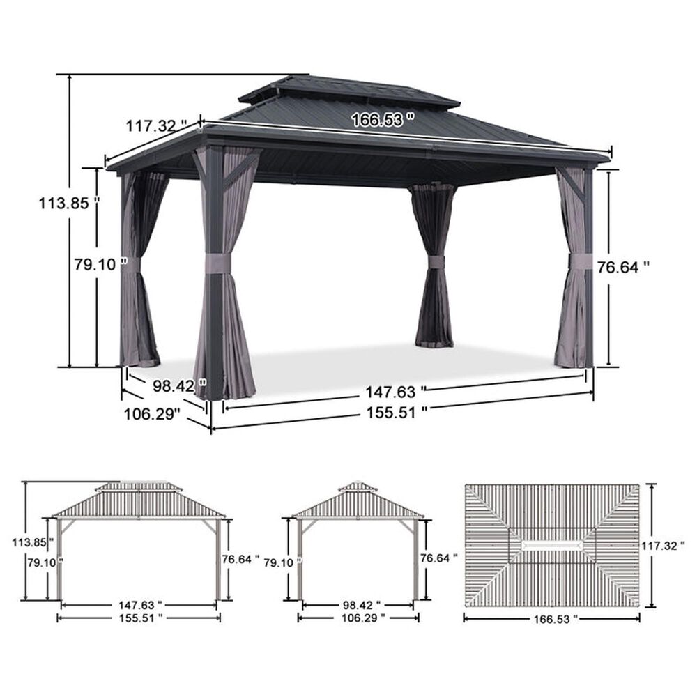 HOMLUX 10' x 14' Outdoor Hardtop Gazebo with Galvanized Steel Roof, Netting, and Curtains, Gray, , large