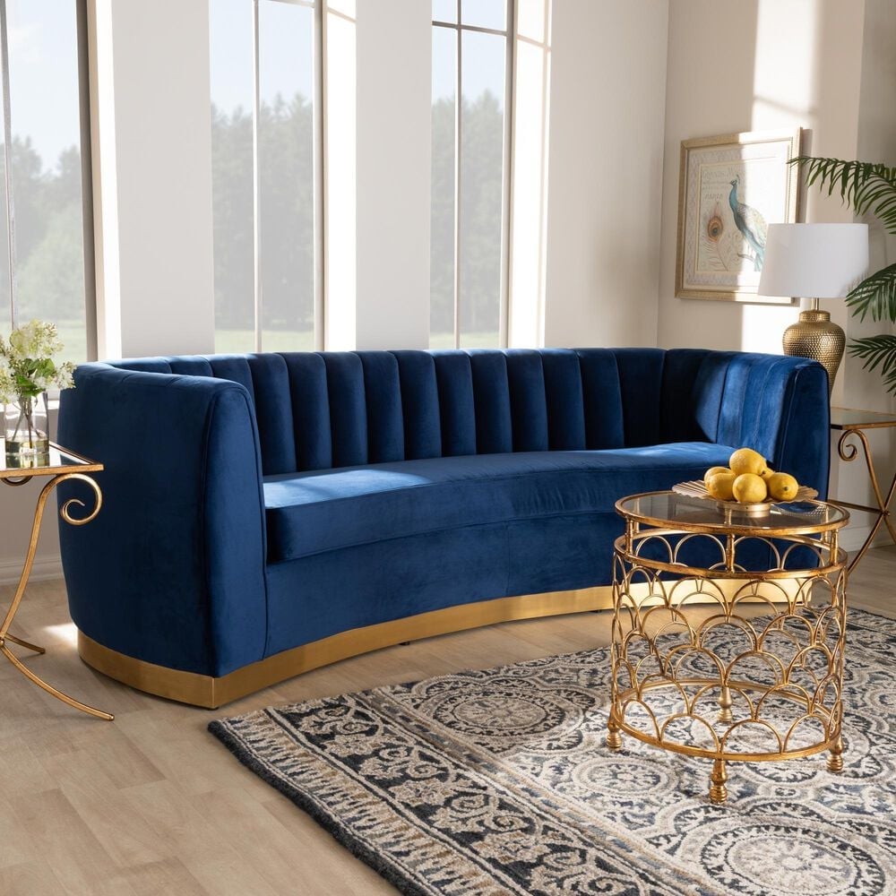 Baxton Studio Milena Stationary Sofa in Royal Blue Velvet, , large
