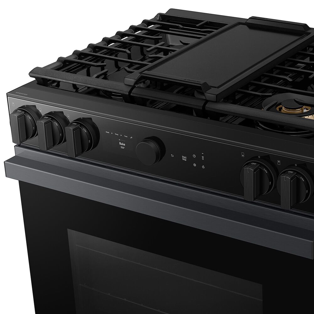 Samsung Bespoke Bespoke 6.0 Cu. Ft. Smart Slide-In Gas Range with Non-stick Griddle and 18K BTU Brass Burner in Matte Black Steel, , large