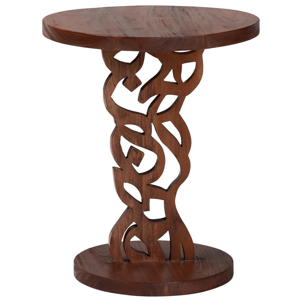 Baxton Studio Donna Nightstand with Pedestal Base in Mahogany Brown, , large
