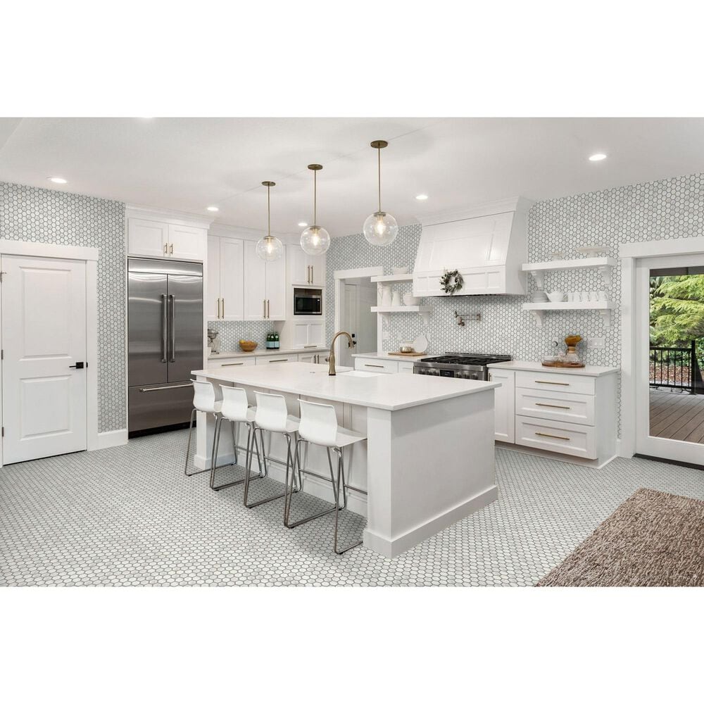 Emser Echo White 2&quot; Hexagon on 12&quot; x 14&quot; Glass Mosaic Sheet, , large