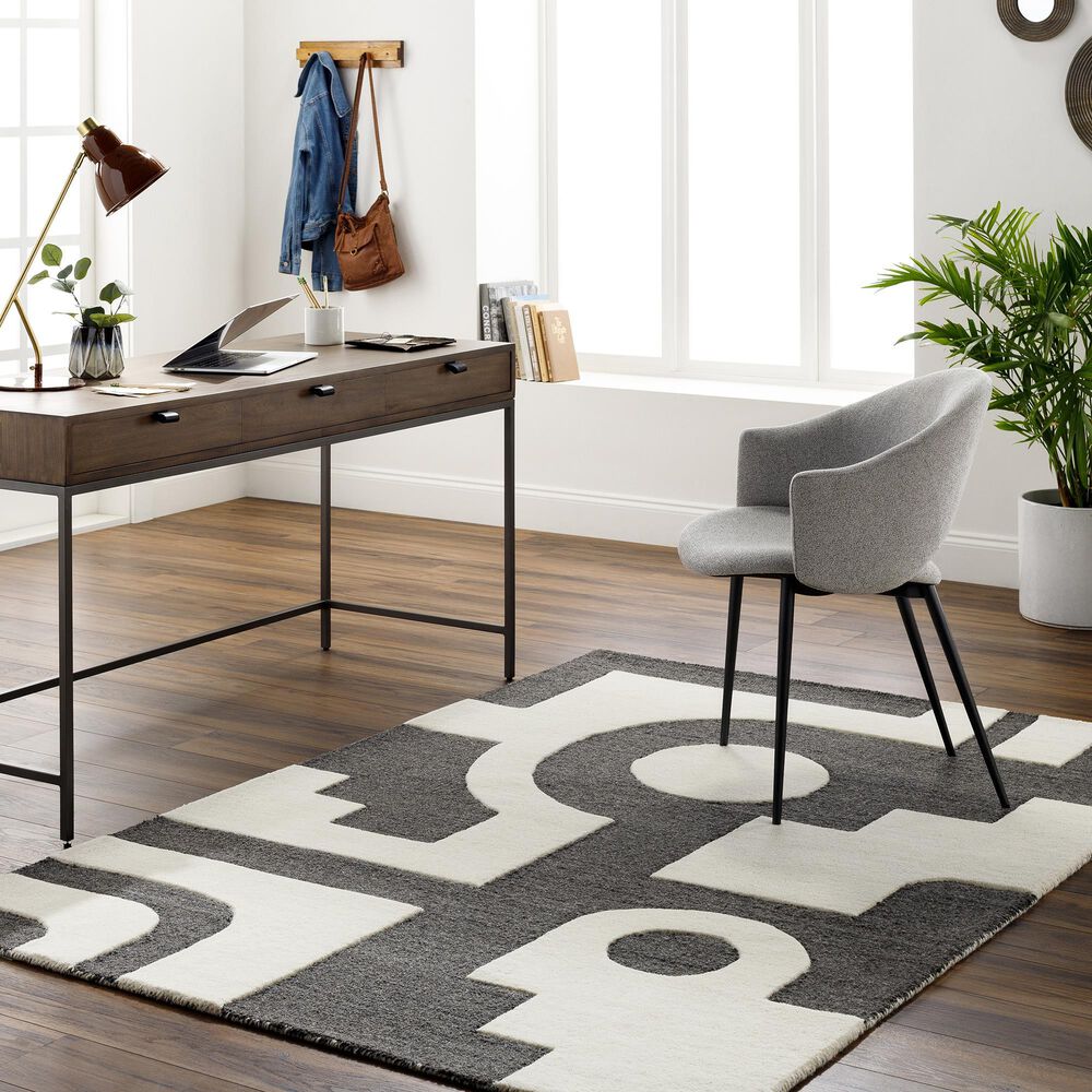 Surya Brook 5&#39; x 7&#39;6&quot; White and Charcoal Area Rug, , large