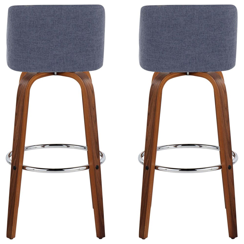 LumiSource Toriano Swivel Bar Stool with Blue Fabric Upholstery in Walnut and Chrome (Set of 2), , large