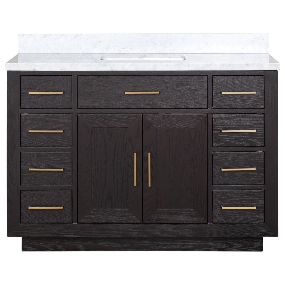 Lexora Home Abbey 48&quot; Single Bathroom Vanity in Black Oak with 2 cm White Carrara Marble Top and Rectangular Sink, , large