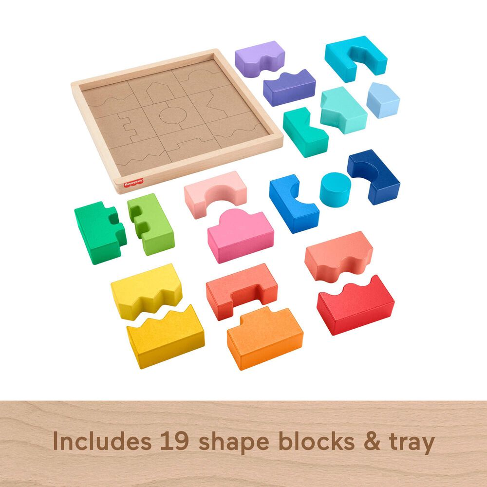 Fisher Price 20-Piece Wooden Interlocking Blocks Puzzle, , large