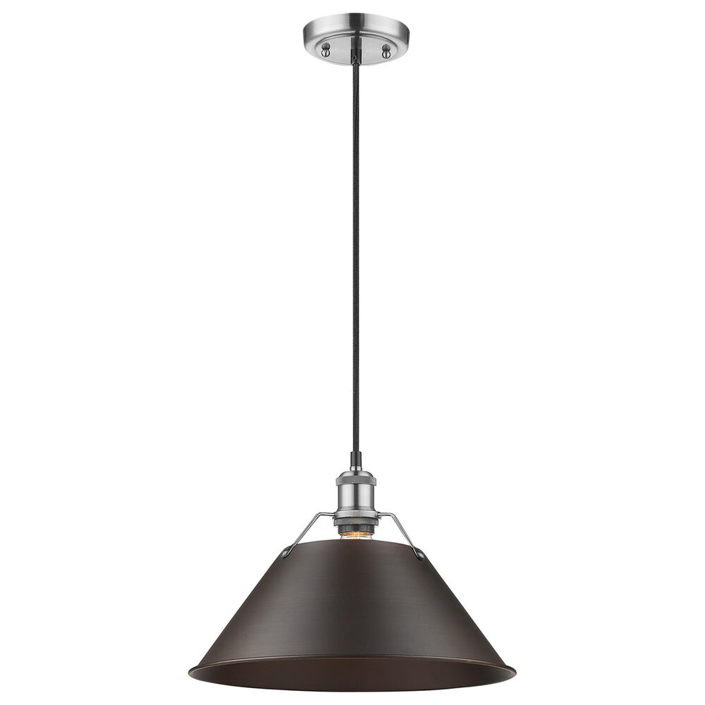 Golden Lighting Orwell 1-Light Wide Large Pendant with Rubbed Bronze Shade in Pewter, , large
