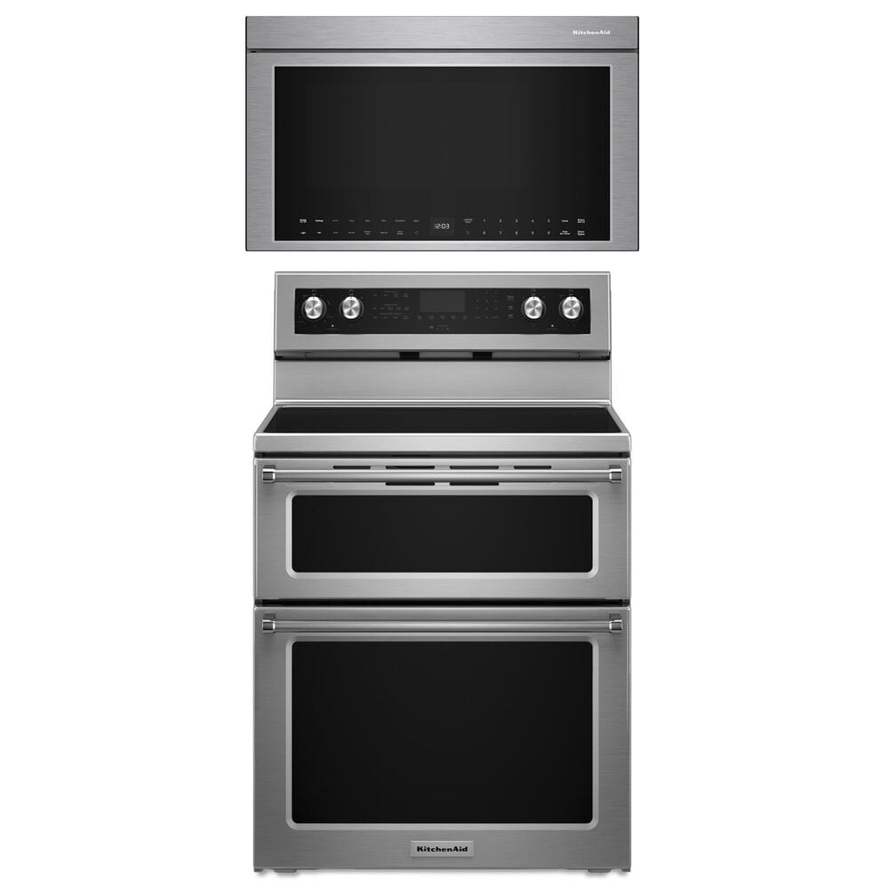 KitchenAid 2-Piece Kitchen Package with 6.7 Cu. Ft. Freestanding Electric Range and 1.1 Cu. Ft. Over-The-Range Microwave Oven in Stainless Steel, , large