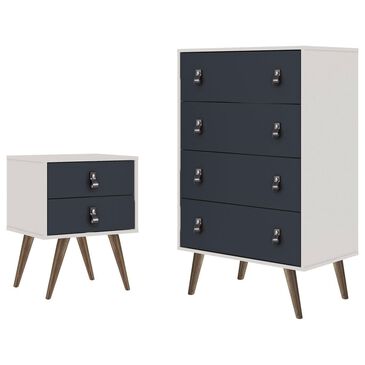 Dayton Amber 2-Piece Tall Dresser and Nightstand Set in White and Blue, , large