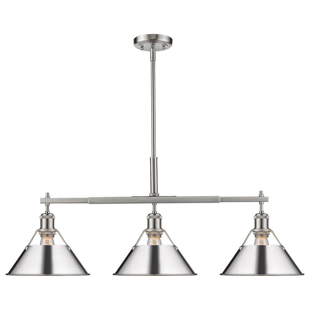 Golden Lighting Orwell 3-Light Linear Pendant with Chrome Shade in Pewter, , large
