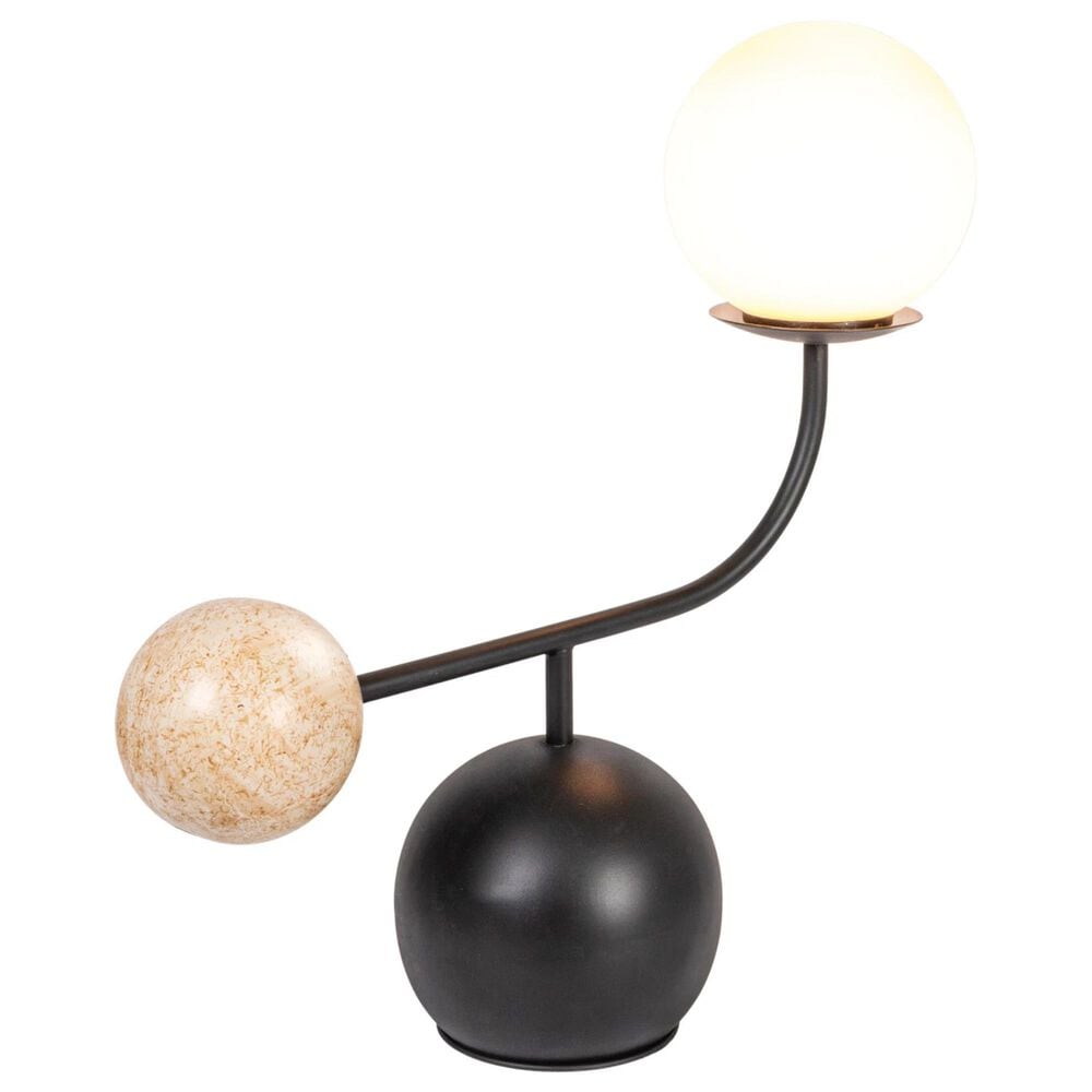 Teak Interiors Metal Table Lamp with Frosted Glass Globe, Wood Orb, Inline Switch in Matte Black and Patina, , large