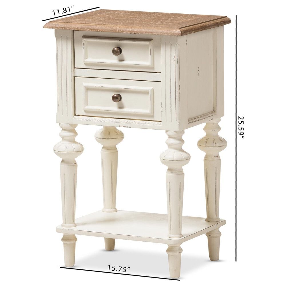 Baxton Studio Marquetterie 2-Drawer Nightstand in Weathered Oak and Distressed White Wash, , large