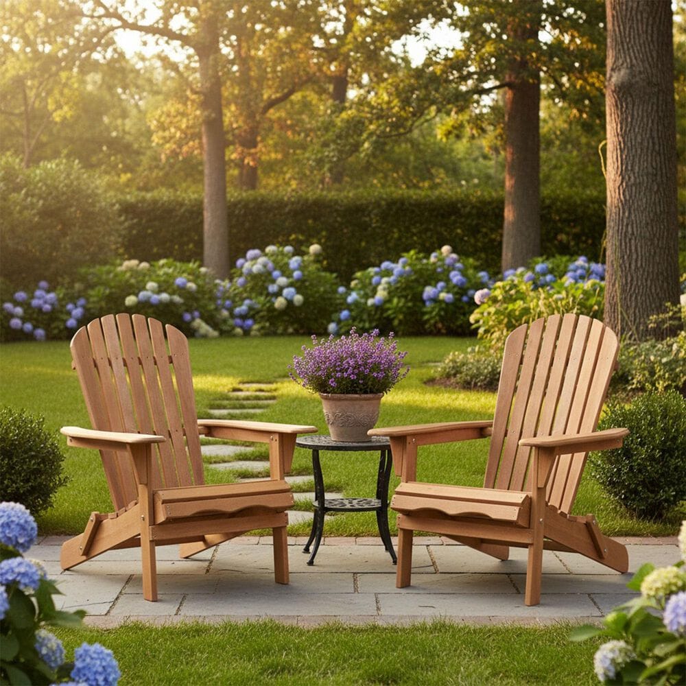 Hearth and Haven Outdoor Folding Adirondack Chair in Light Brown (Set of 2), , large
