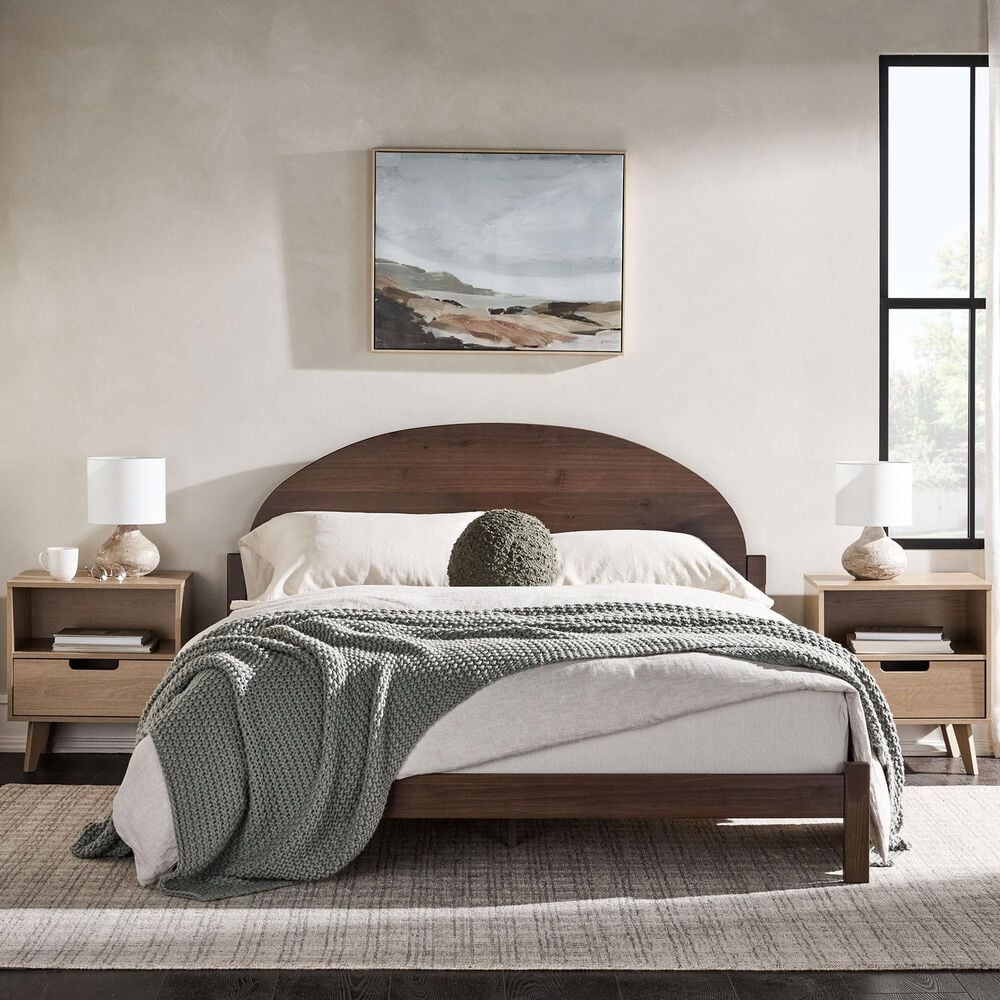 Walker Edison Elias Queen Platform Bed with Arched Headboard in Brown, , large