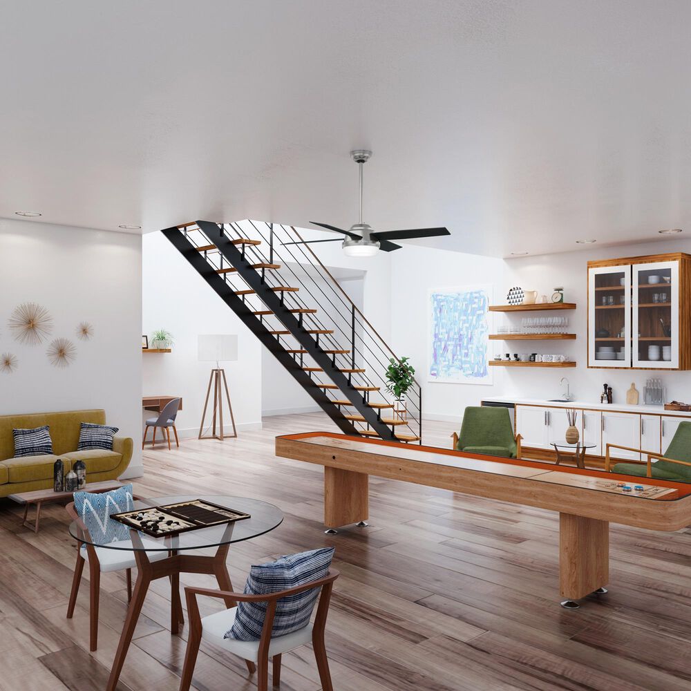 Hunter Dempsey 52" Ceiling Fan with Light in Brushed Nickel with Black Blades, , large