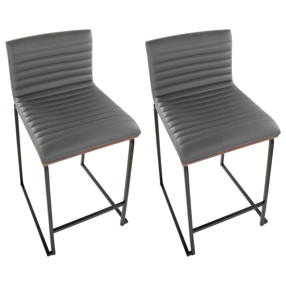 Lumisource Mason Mara Counter Stool with Grey Cushion in Black and Walnut &#40;Set of 2&#41;, , large