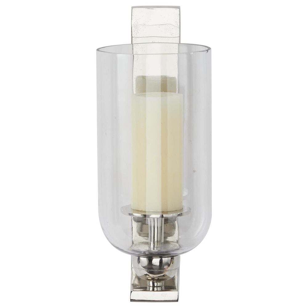 Maple and Jade 16&quot; Single Indoor/Outdoor Wall Mount Candle Holder in Polished Silver and Clear, , large