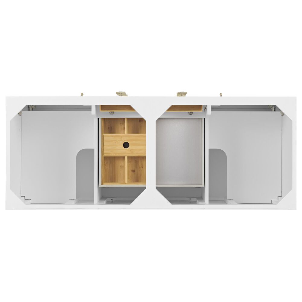 James Martin Vanities Myrrin 60&quot; Double Vanity in Bright White with Single Hole and 3 cm White Zeus Quartz Top &amp; Backsplash, , large