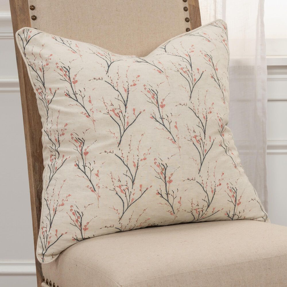Rizzy Home Floral 20" Pillow Cover in Natural and Red, , large