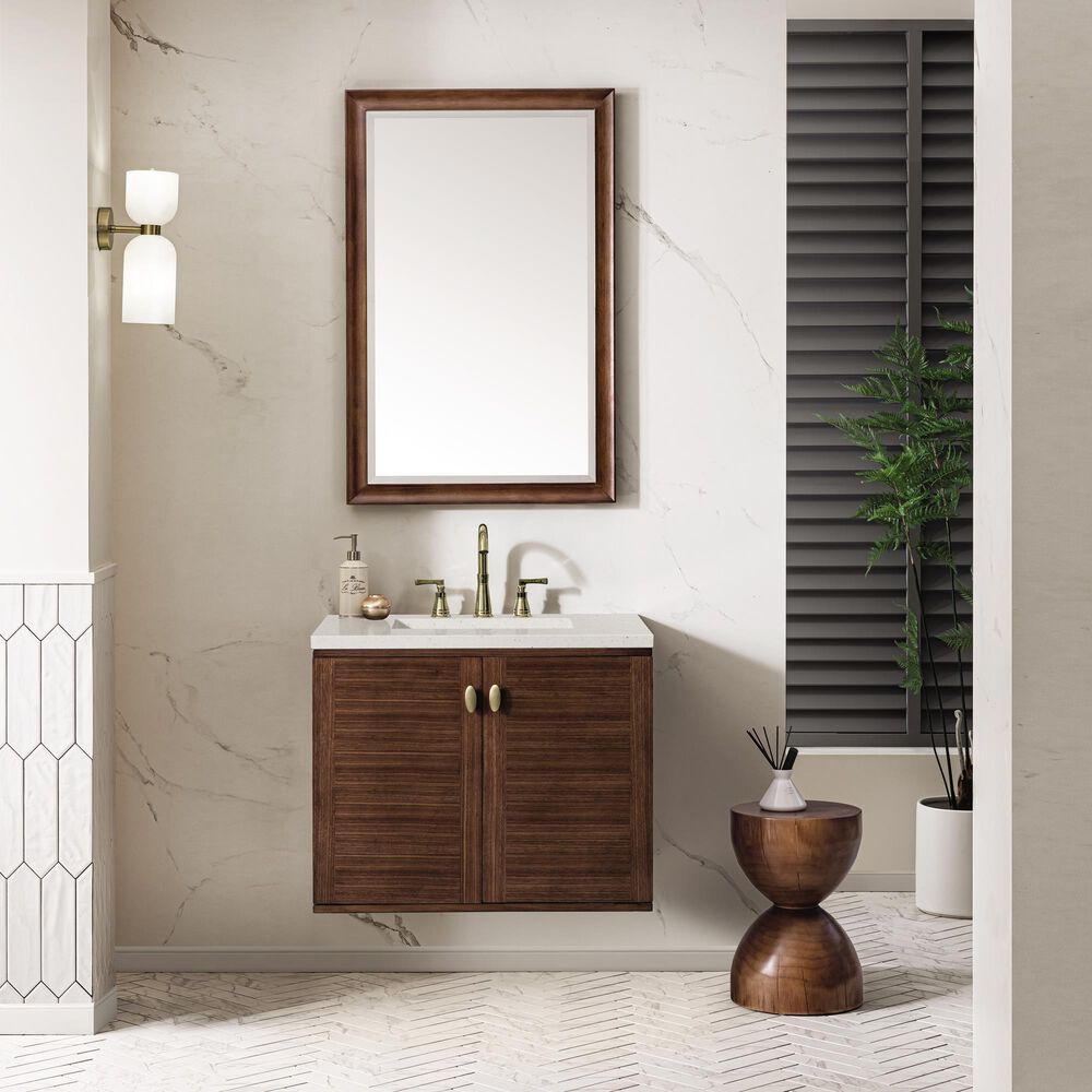 James Martin Vanities Amberly 30&quot; Single Bathroom Vanity in Mid-Century Walnut with 3 cm Lime Delight Quartz Top and Rectangular Sink, , large