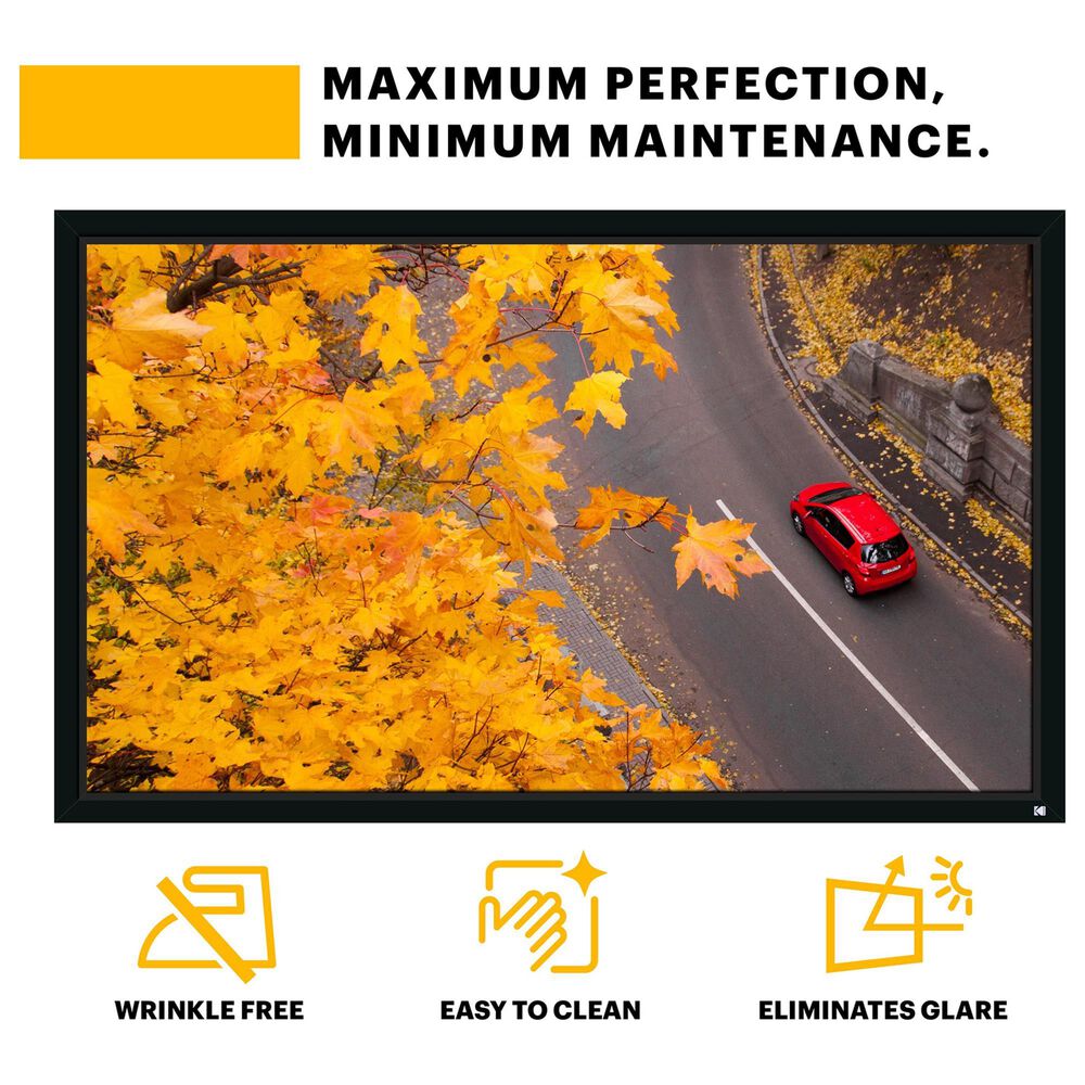 Kodak 100 Projector Screen, Fixed Frame Projector Screen with Velvet Frame &amp; Wall Mount Kit, , large