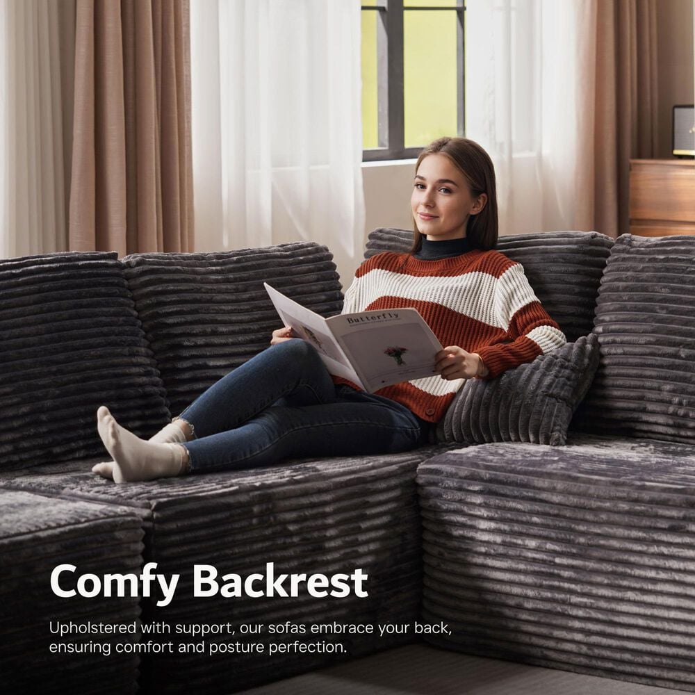 HOMLUX Modular Floor Sofa with Plush Corduroy, Big Comfy U-Shaped Sectional Couch in Gray, , large