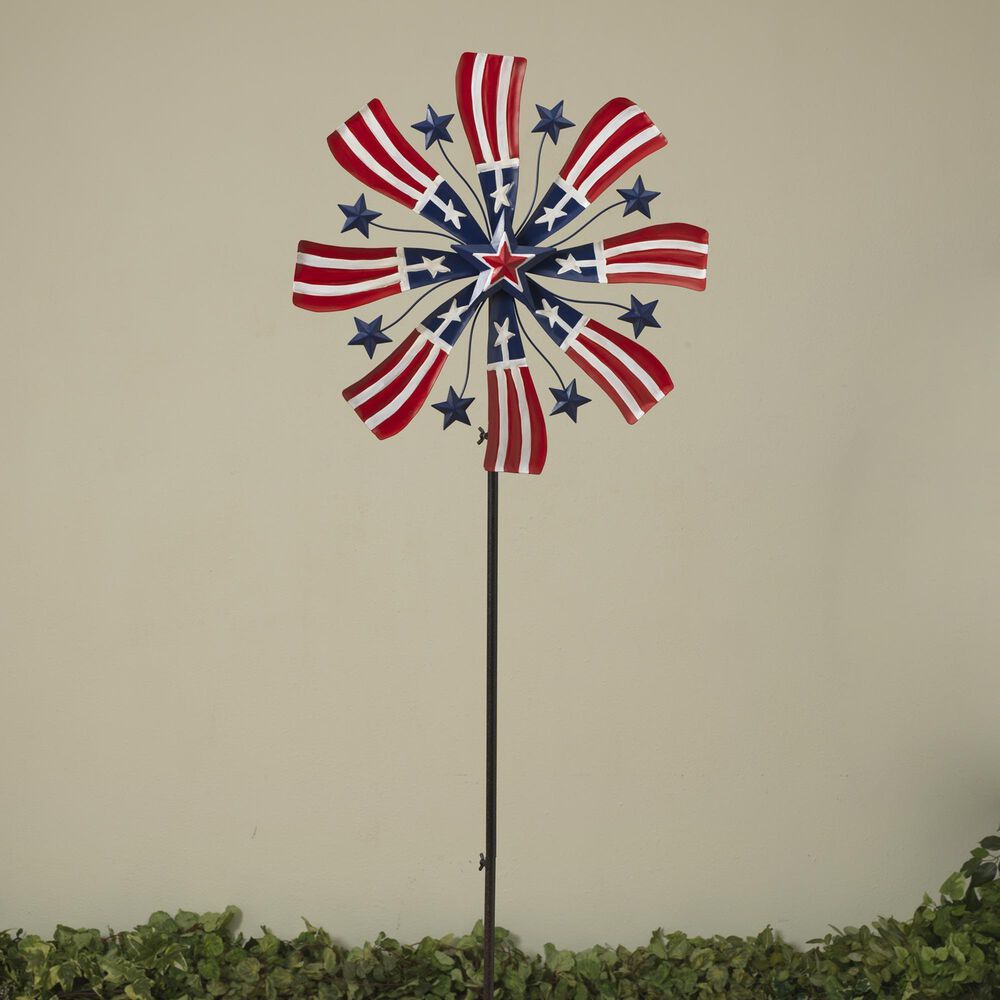 The Gerson Company 63" Americana Wind Spinner Yard Stake in Red, White