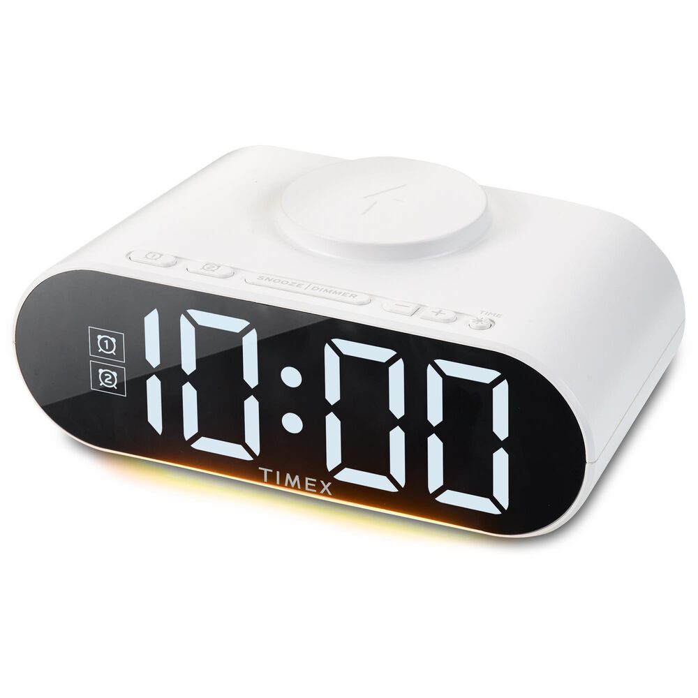 iHome Dual Alarm Clock with Fast Wireless Charging and Nightlight in White, , large