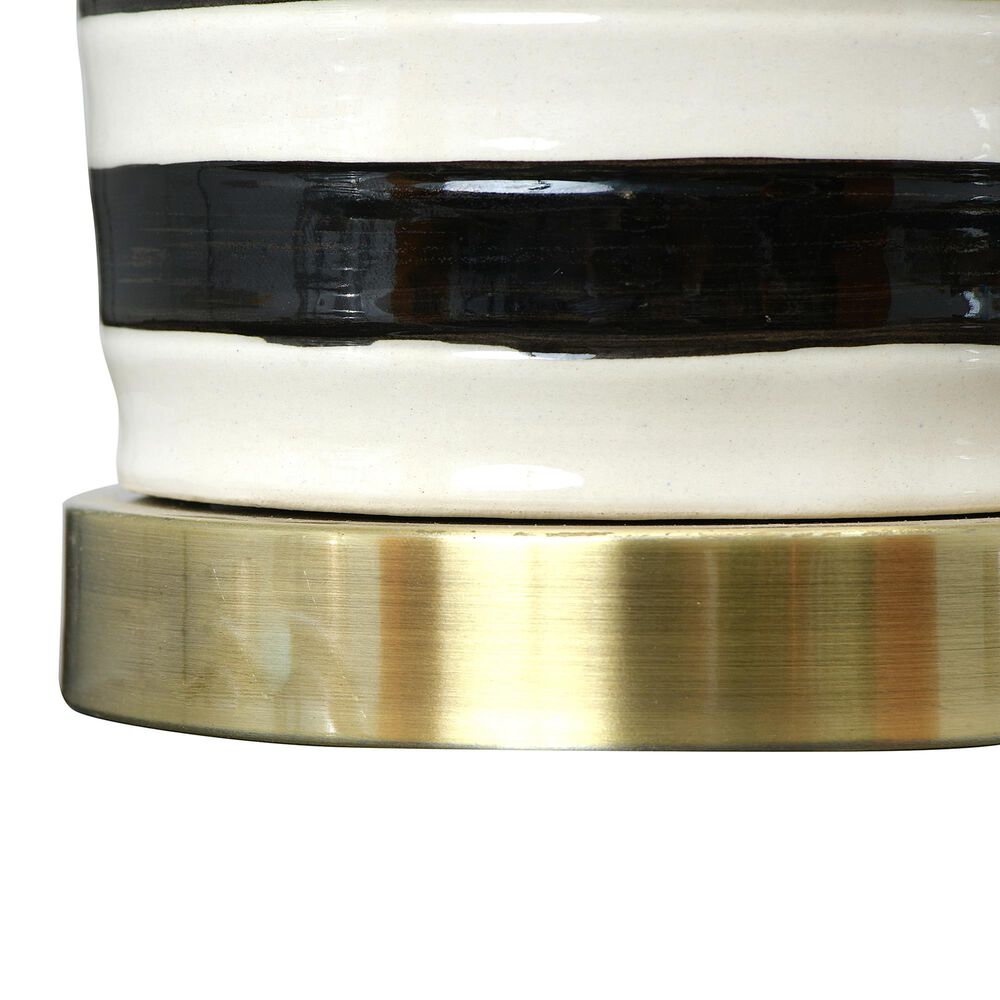 Creative Coop Striped Ceramic Table Lamp in Black, White and Brushed Gold, , large
