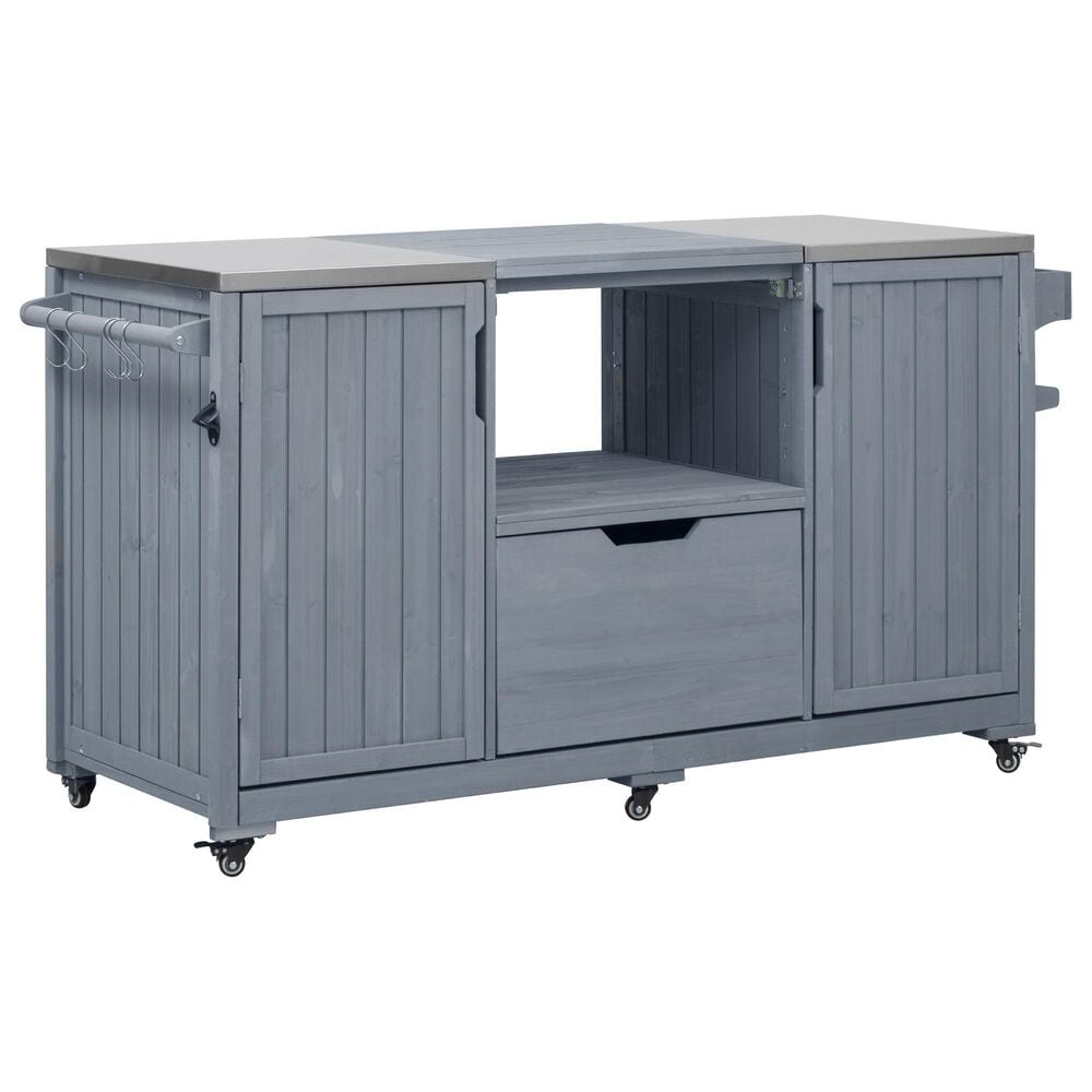 Hearth and Haven Outdoor Kitchen Island Cart with Stainless Steel Top in Grey and Blue, , large