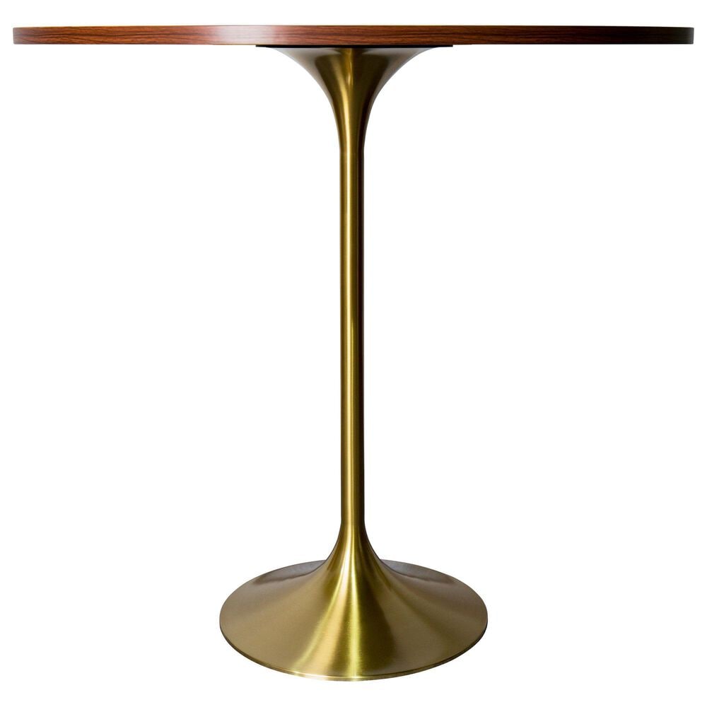 Leisuremod LeisureMod Verve Collection Modern Bar Height Table Brushed Gold Base with 48 Round Cognac Brown MDF Top, , large