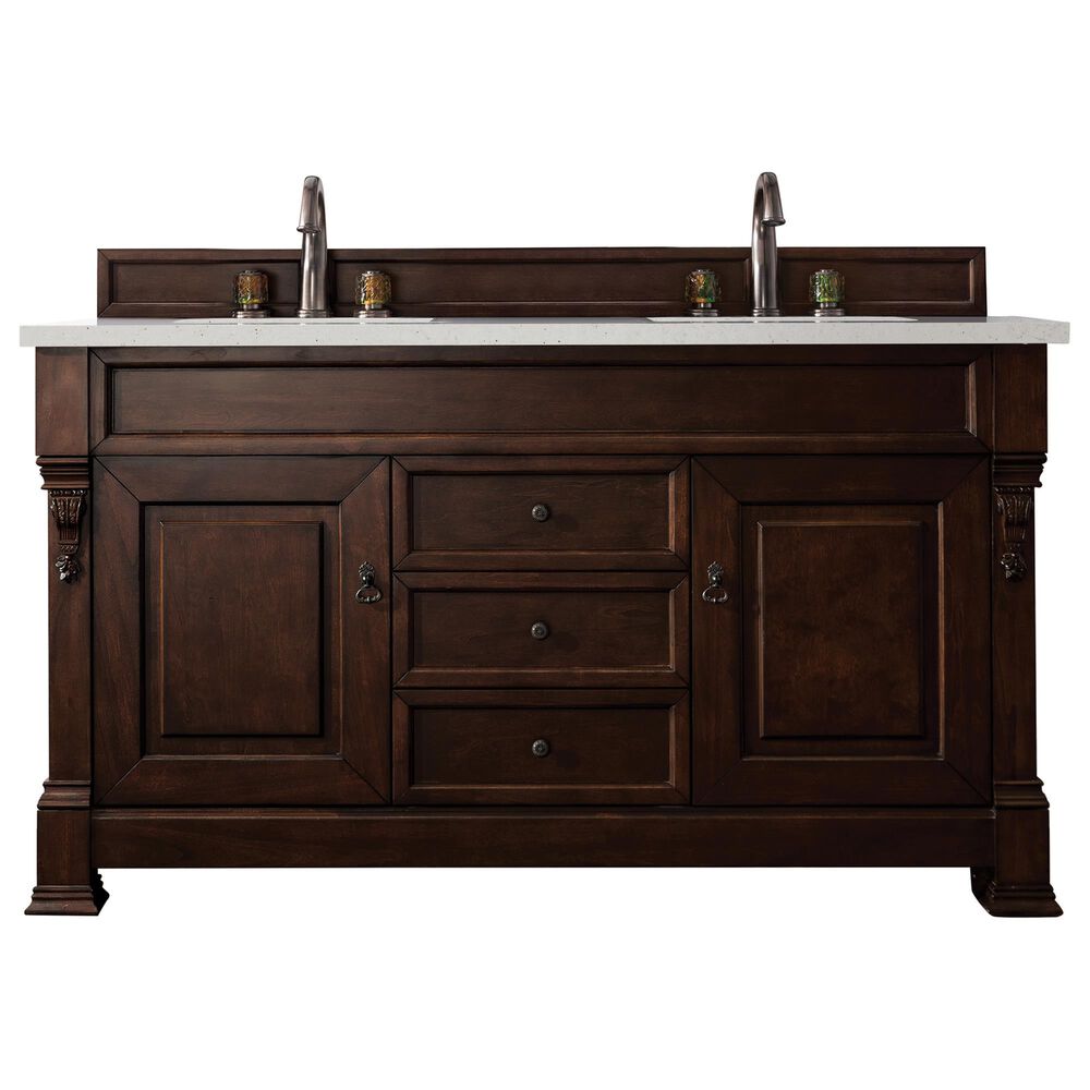 James Martin Vanities Brookfield 60" Double Bathroom Vanity in Burnished Mahogany with 3 cm Lime Delight Quartz Top and Rectangular Sinks, , large