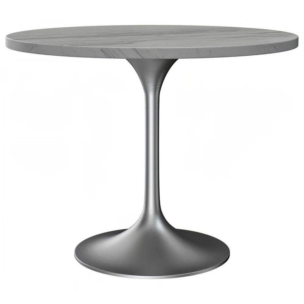 Leisuremod LeisureMod Verve Collection 36 Round Dining Table, Brushed Gold Base with Laminated White Marbleized Top, , large