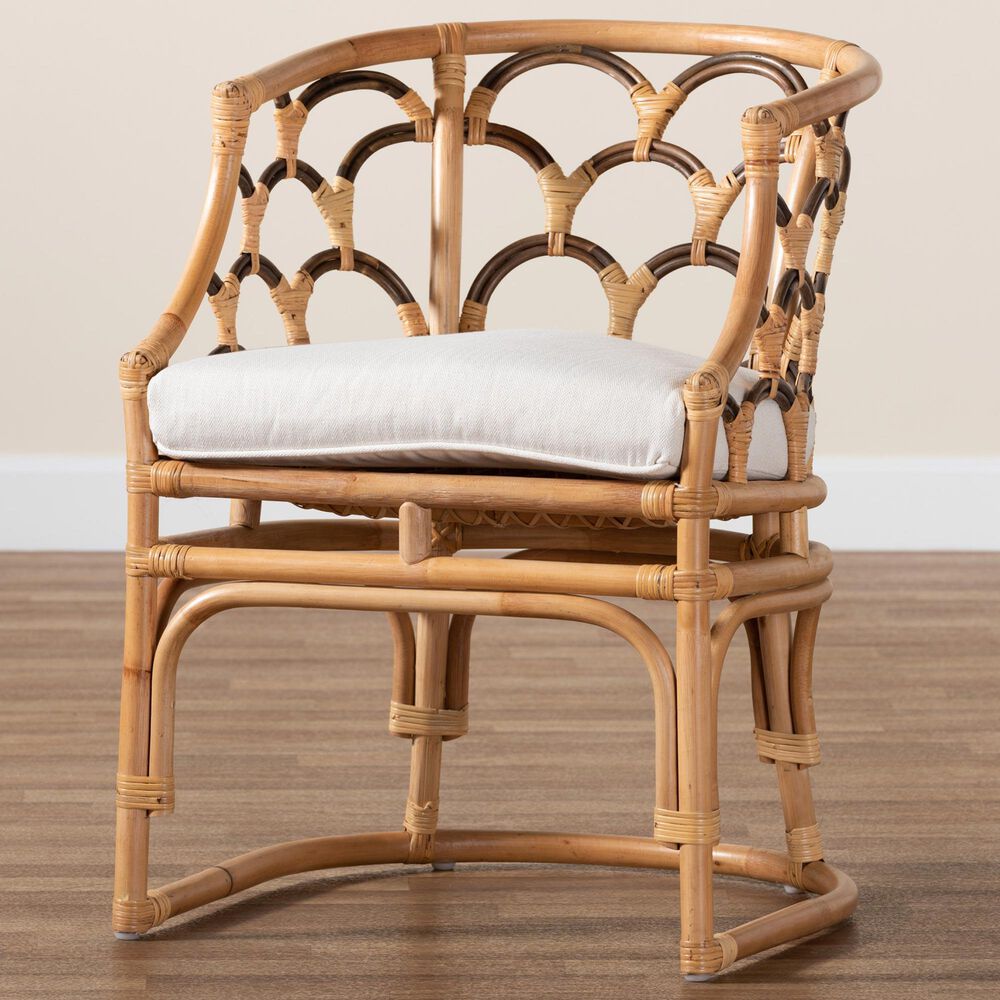 Baxton Studio Aster Rattan Arm Chair in White, , large