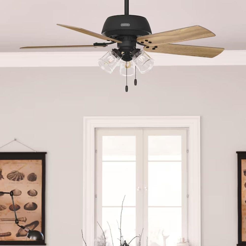 Hunter Shady Grove 52&quot; LED Indoor Ceiling Fan with Light in Matte Black with Golden Maple Blades, , large