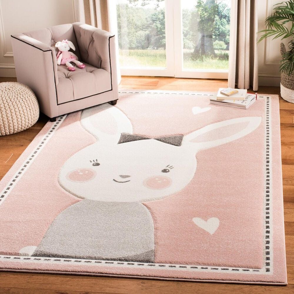 Safavieh Carousel CRK166 5&#39;3&quot; x 7&#39;6&quot; Pink and Ivory Kids  Area Rug, , large
