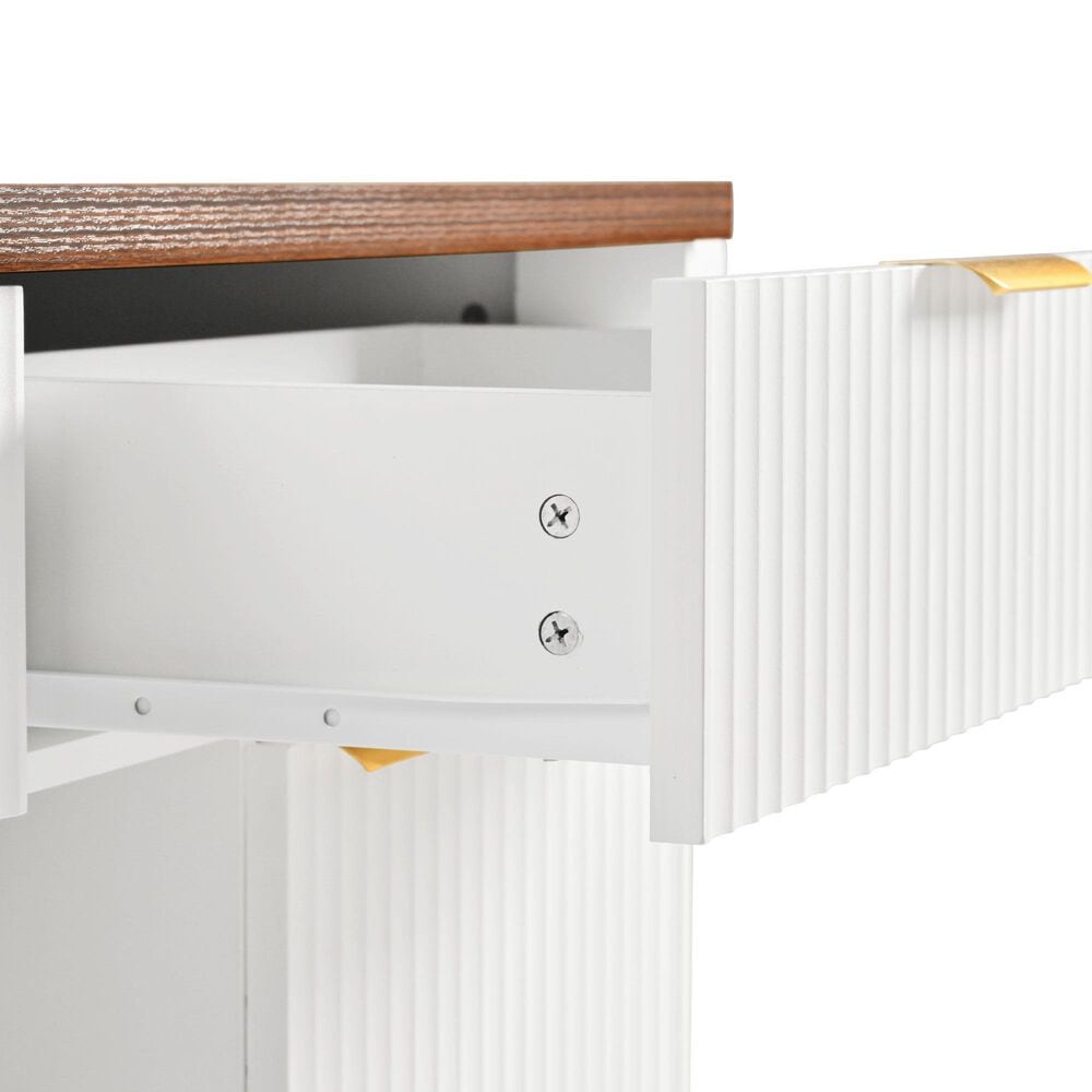 HOMLUX 52" Fluted Kitchen Island with Drop Leaf in White, , large