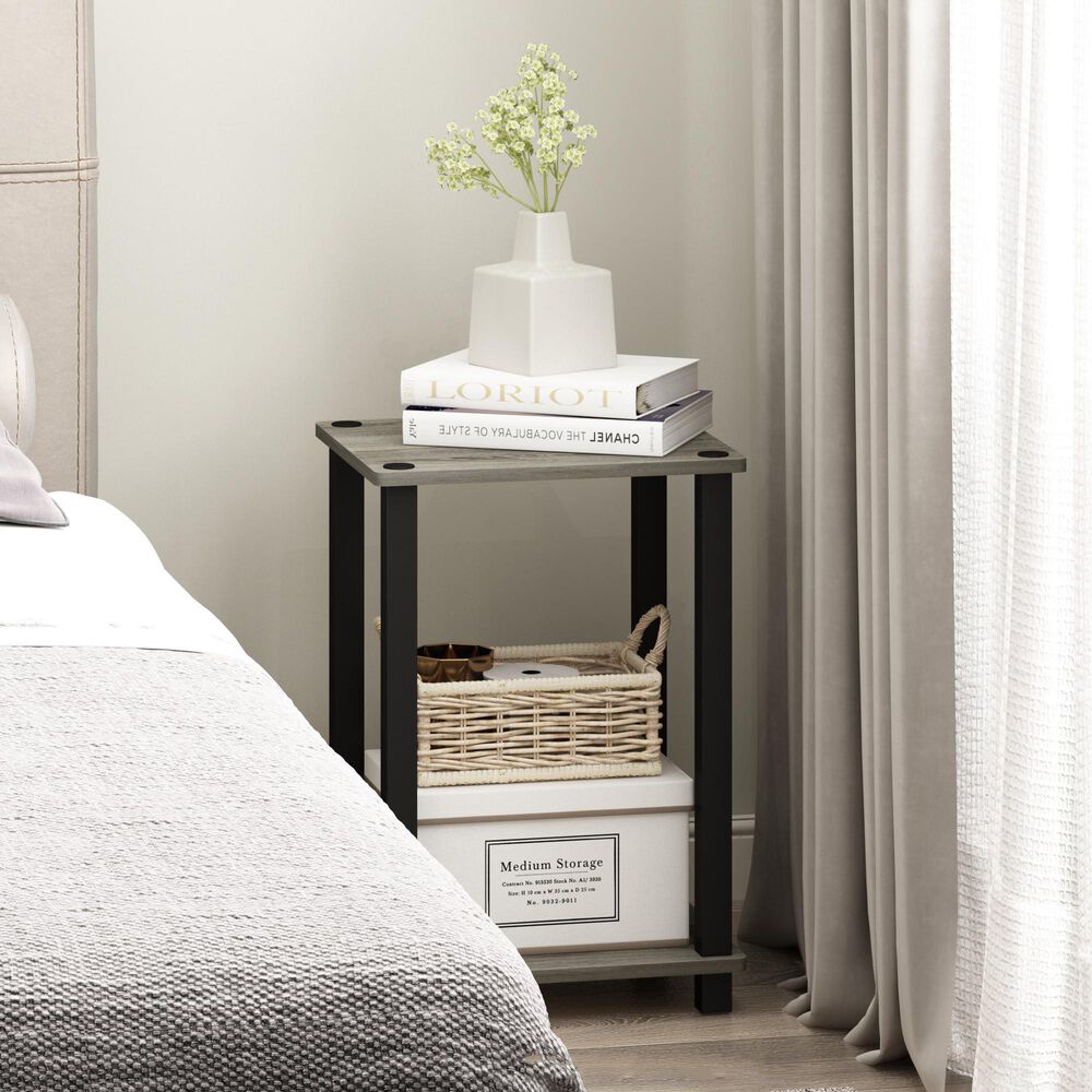 HOMLUX Simplistic 1-Tier End Table in French Oak Grey and Black, , large