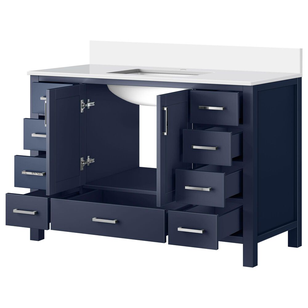 Lexora Home Jacques 48&quot; Single Bathroom Vanity in Navy Blue with 2 cm White Cultured Marble Top and Rectangular Sink, , large