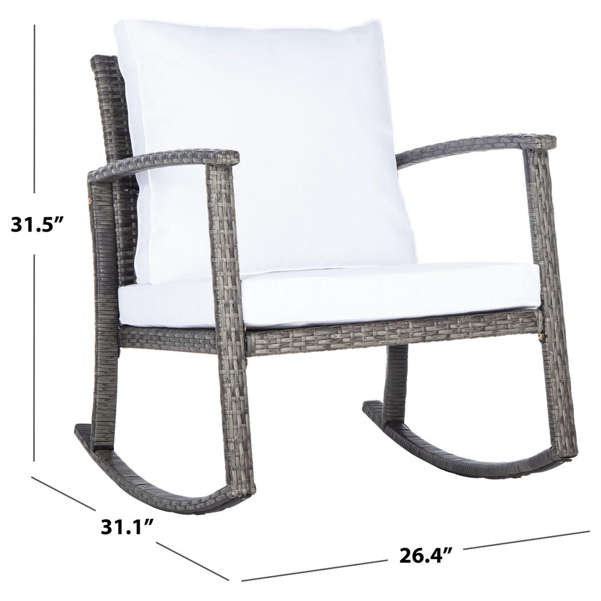 Safavieh Bradbury Patio Rocking Chair with White Cushion in Grey