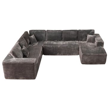 Homlux HOMLUX Modular Corduroy Sectional Sofa with Right Chaise, U Shaped Cloud Couch Set in Gray, , large