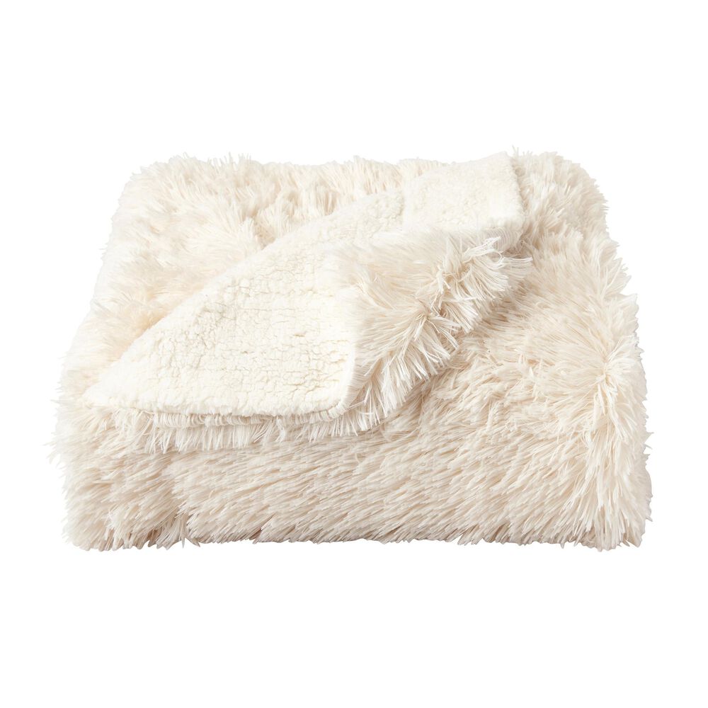 Timberlake Lavish Home Long Faux Rabbit Fur Throw in White, , large