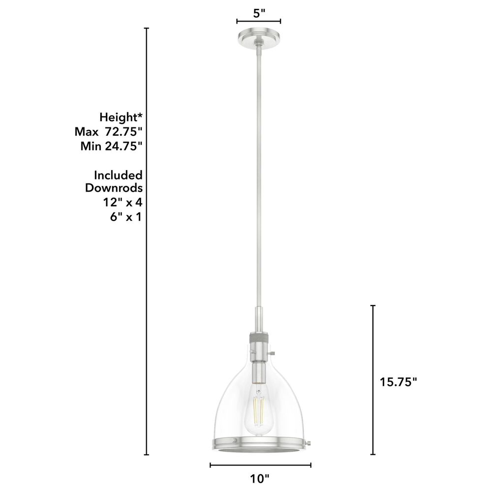 Hunter Van Nuys 10&quot; 1-Light Pendant in Brushed Nickel, , large