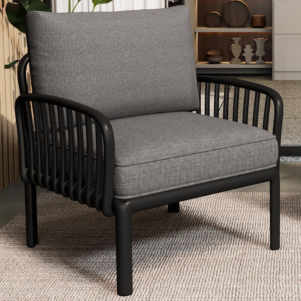 Hearth and Haven Patio Club Chair with Dark Gray Cushion in Black, , large