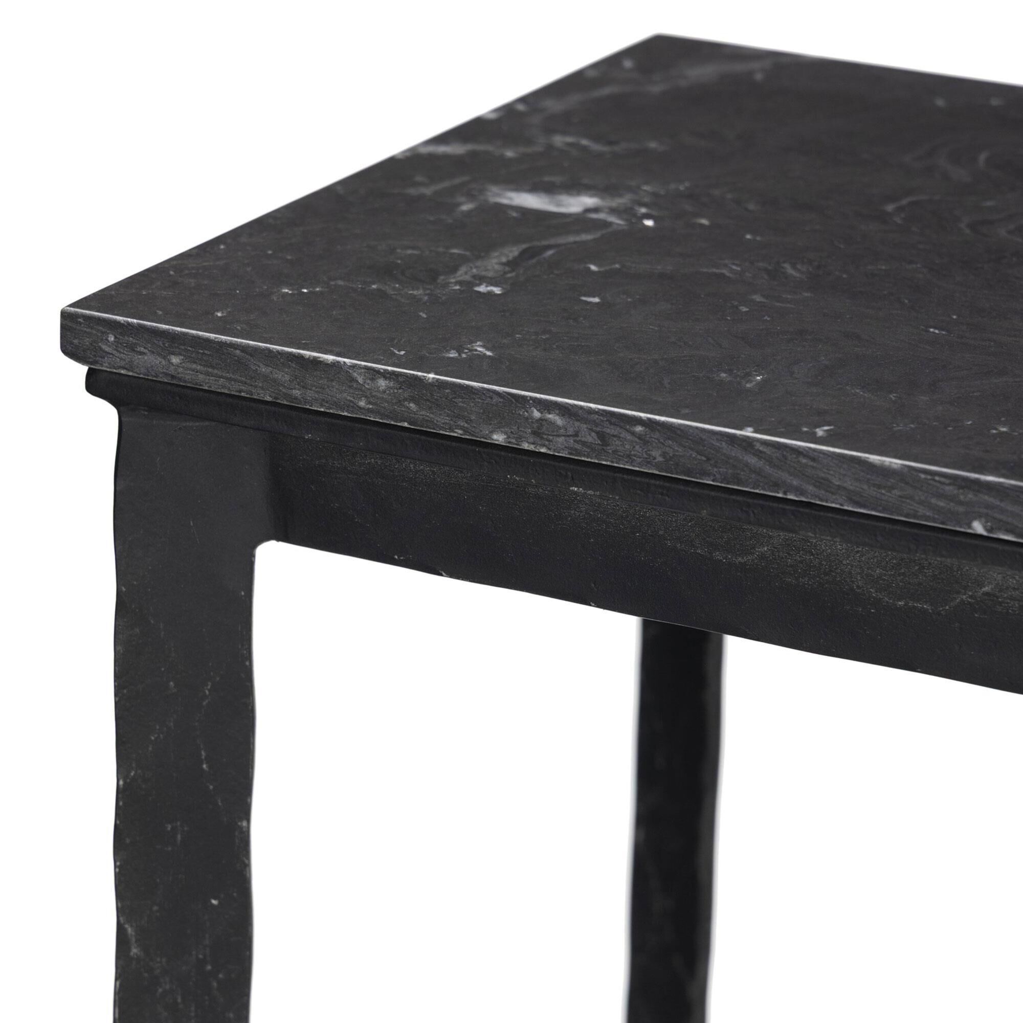 Four Hands Hammered Iron Console Table in Charcoal Marble