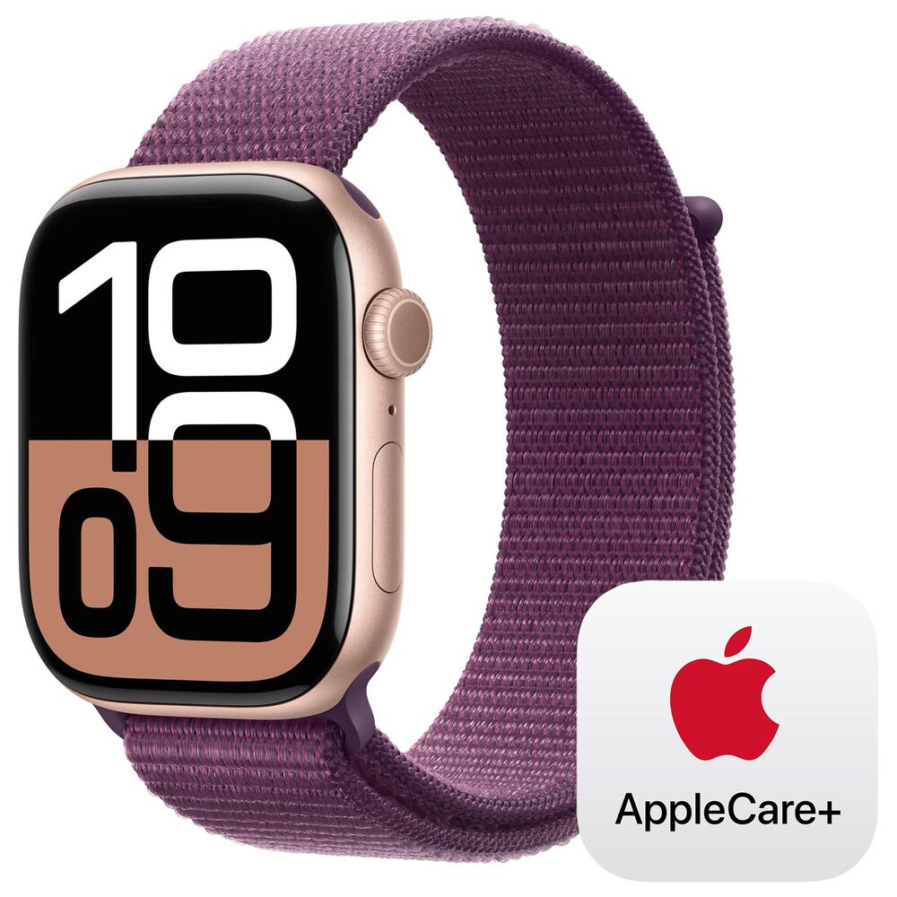 Apple Watch Series 10 GPS 42mm Rose Gold Aluminum Case with Plum Sport Loop, , large