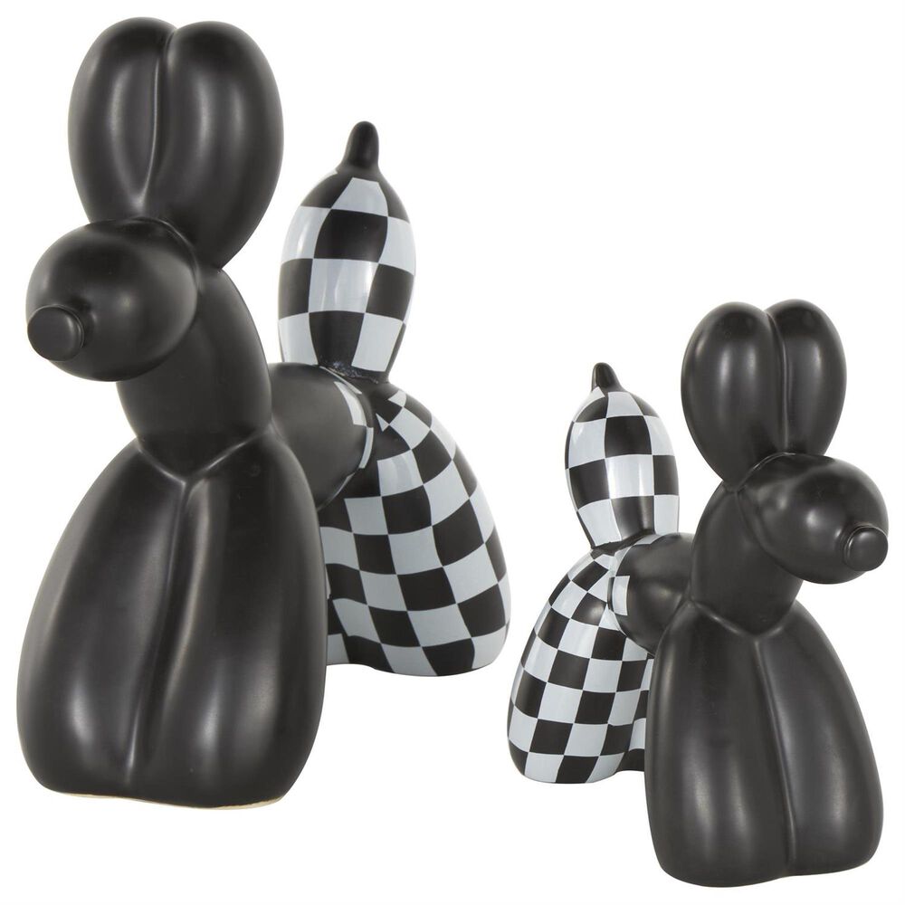 Maple and Jade 2-Piece Dog Balloon Decorative Sculpture Set with Checkered Accents in Matte Black and White, , large