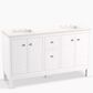 Kohler Beauxline 60" Double Bathroom Vanity in White with 3 cm Pure White Quartz Top and Rectangular Sinks, , large